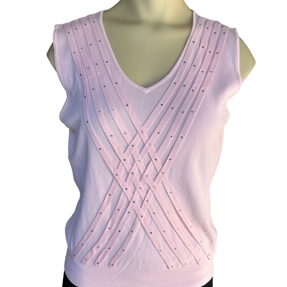VTG Ziani Couture Tank Top Sleeveless Blouse Pink Rhinestones (Tag  L) Actual S‎ - Picture 1 of 9